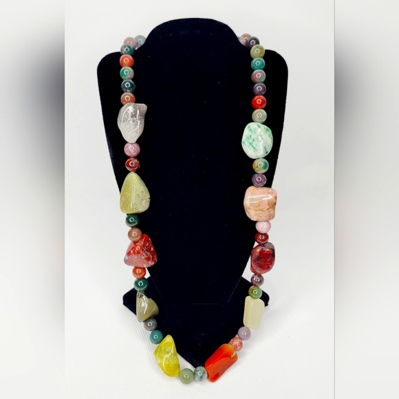 Multicolor Chunky Glass Stone 25" Beaded Toggle Fastener Necklace - Picture 1 of 8